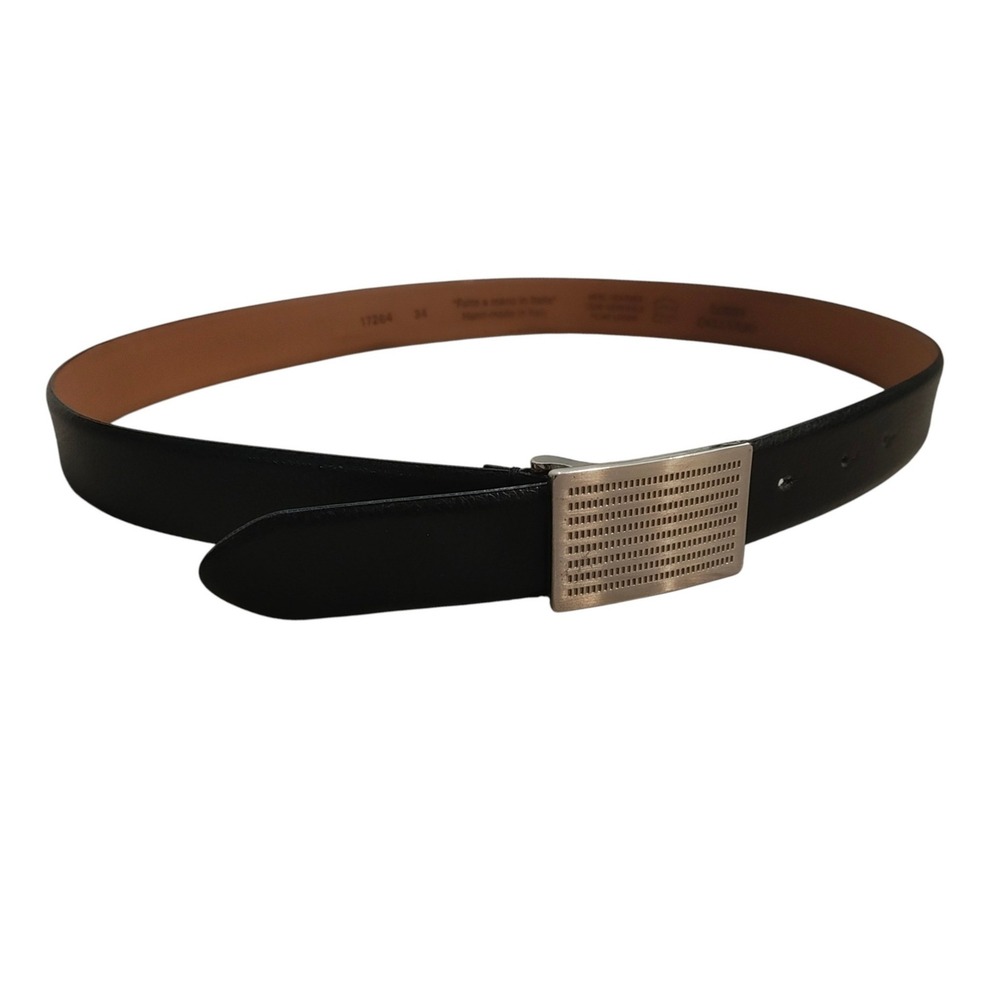 Louis‎ Dell'Olio Black Italian Leather Belt Silver Buckle Size 34 / 38 inches